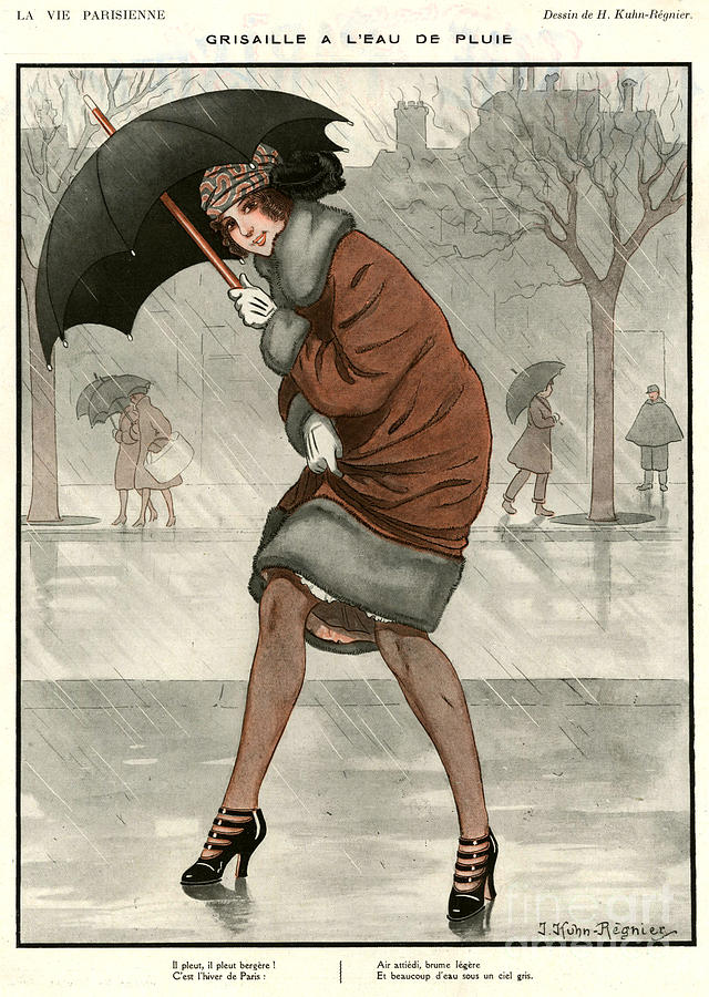Umbrella Drawing - 1920s France La Vie Parisienne Magazine #428 by The Advertising Archives