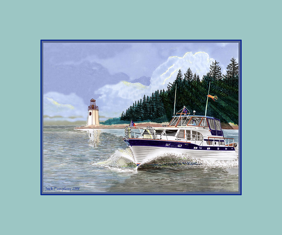 43 foot Tollycraft Southbound in Clovos Passage Painting by Jack Pumphrey