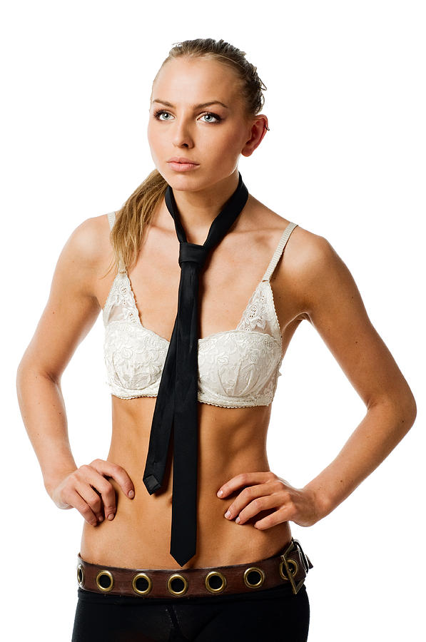 Young Slim Woman Wearing Bra On White Background Photograph