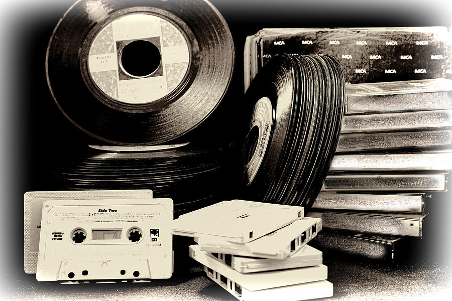 Music Photograph - 45 Records And Cassette Tapes by Athena Mckinzie