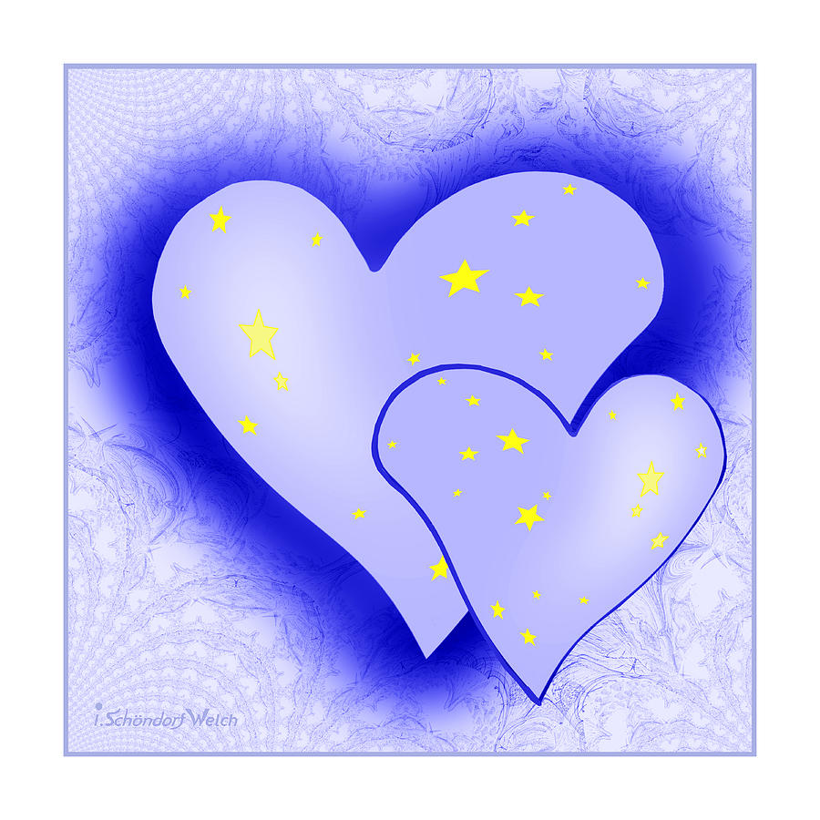 457 - Two Hearts blue Painting by Irmgard Schoendorf Welch