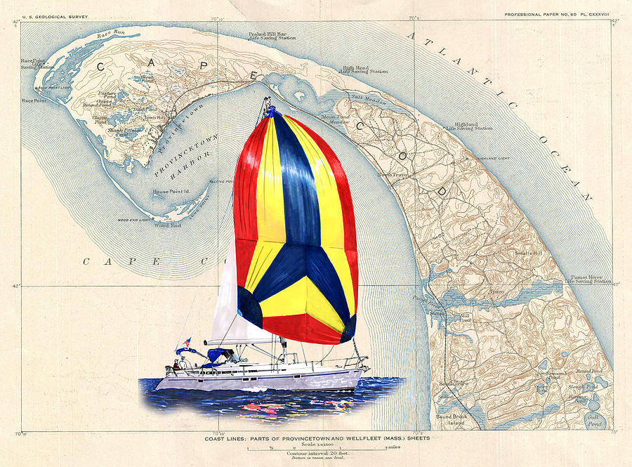 39 foot Beneteau Cape Cod Chart Art Painting by Jack Pumphrey
