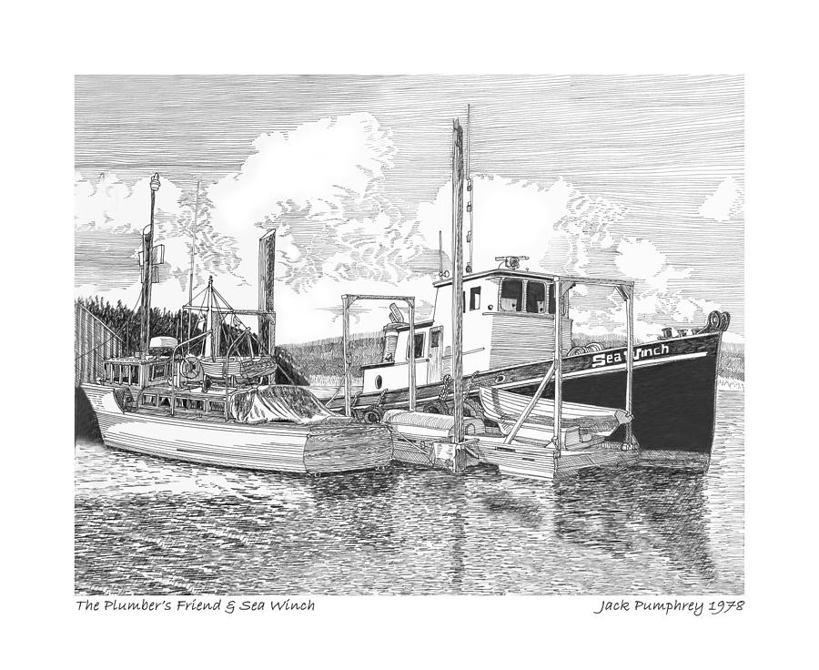 46 foot Stephans Yacht and Tugboat Drawing by Jack Pumphrey