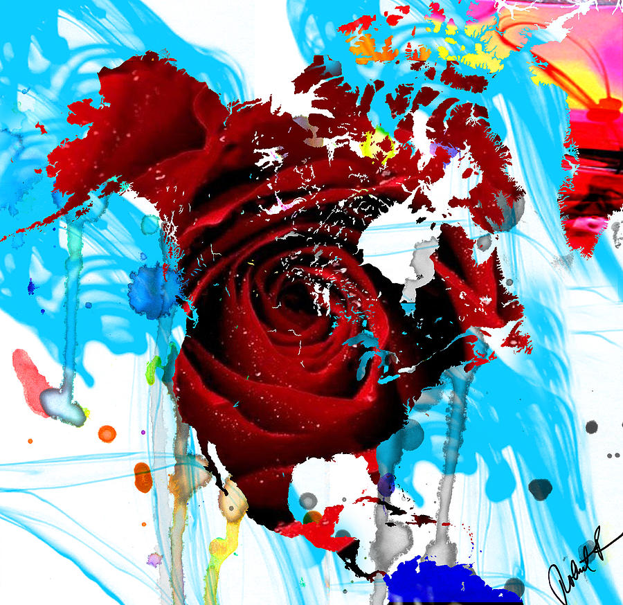 48x46 Beautiful World - Rose Red Signed Art Abstract Paintings Modern  www.splashyartist.com Painting by Robert R Splashy Art Abstract Paintings