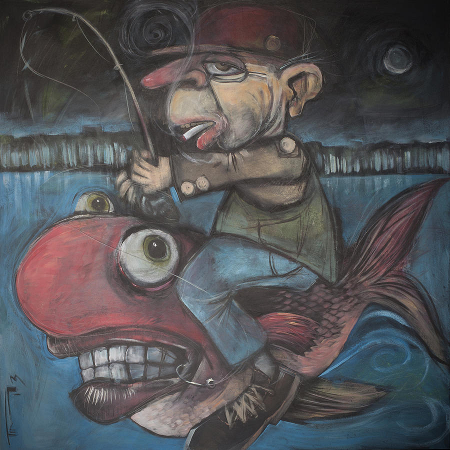 4am Fish Jockey Painting by Tim Nyberg