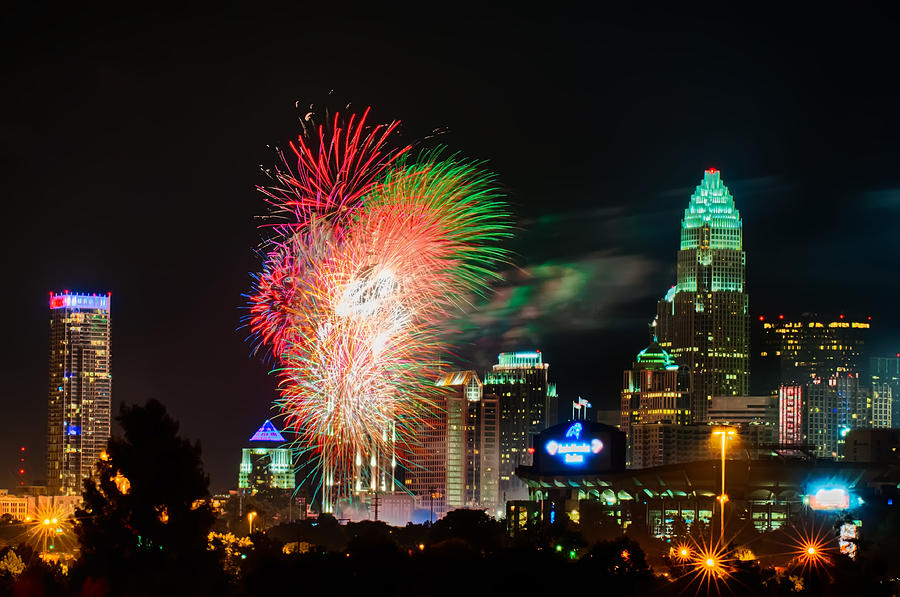 4th Of July Firework Over Charlotte Skyline Photograph by Alex Grichenko