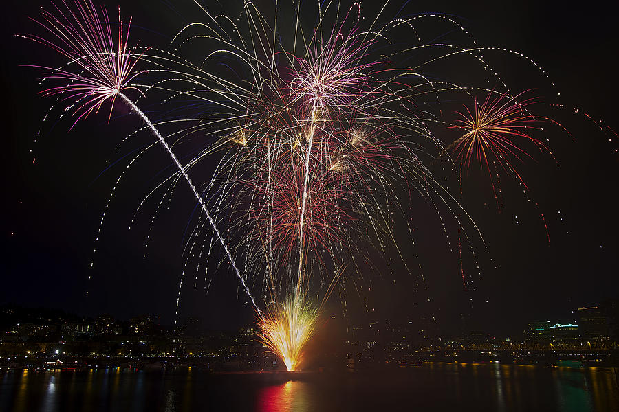 4th of July Fireworks from the Barge Portland Oregon 2013 Photograph by