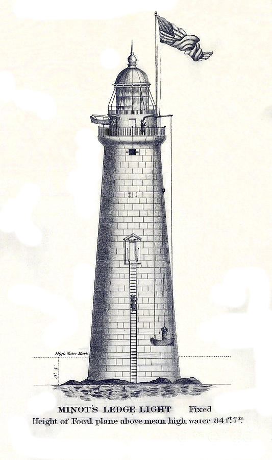 1852 Drawing - 1852 Minots Ledge Lighthouse #5 by Jon Neidert