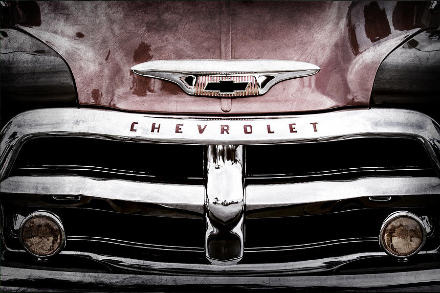 Car Photograph - 1955 Chevrolet 3100 Pickup Truck Grille Emblem #5 by Jill Reger