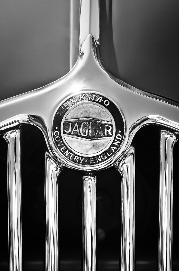 Car Photograph - 1957 Jaguar Xk140 Mc Fixed Head Coupe Grille Emblem #5 by Jill Reger