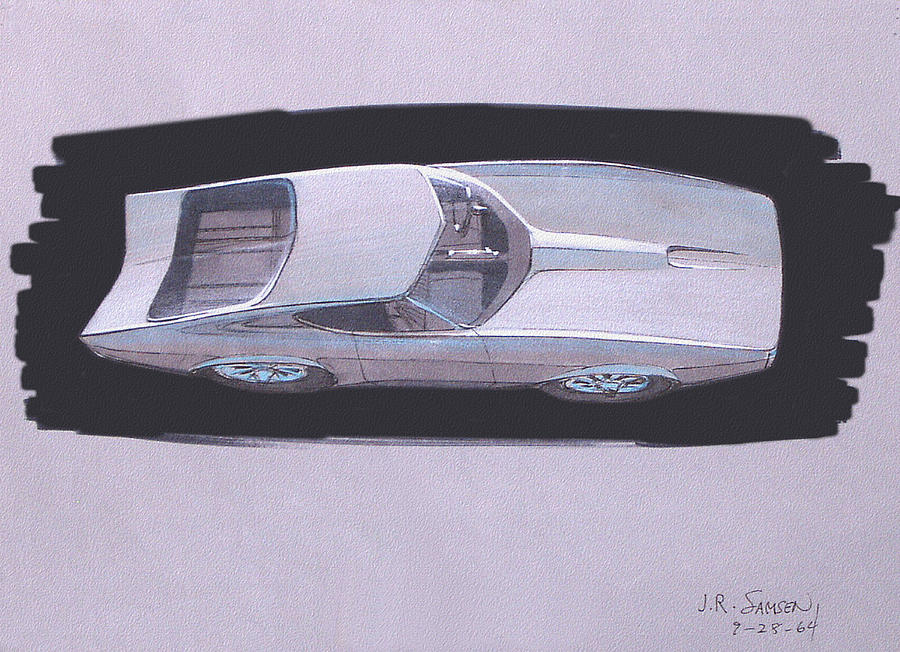 Car Concepts Drawing - 1967 BARRACUDA   Plymouth vintage styling design concept rendering sketch #5 by John Samsen