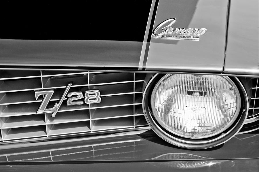 Car Photograph - 1969 Chevrolet Camaro Z 28 Grille Emblem #5 by Jill Reger
