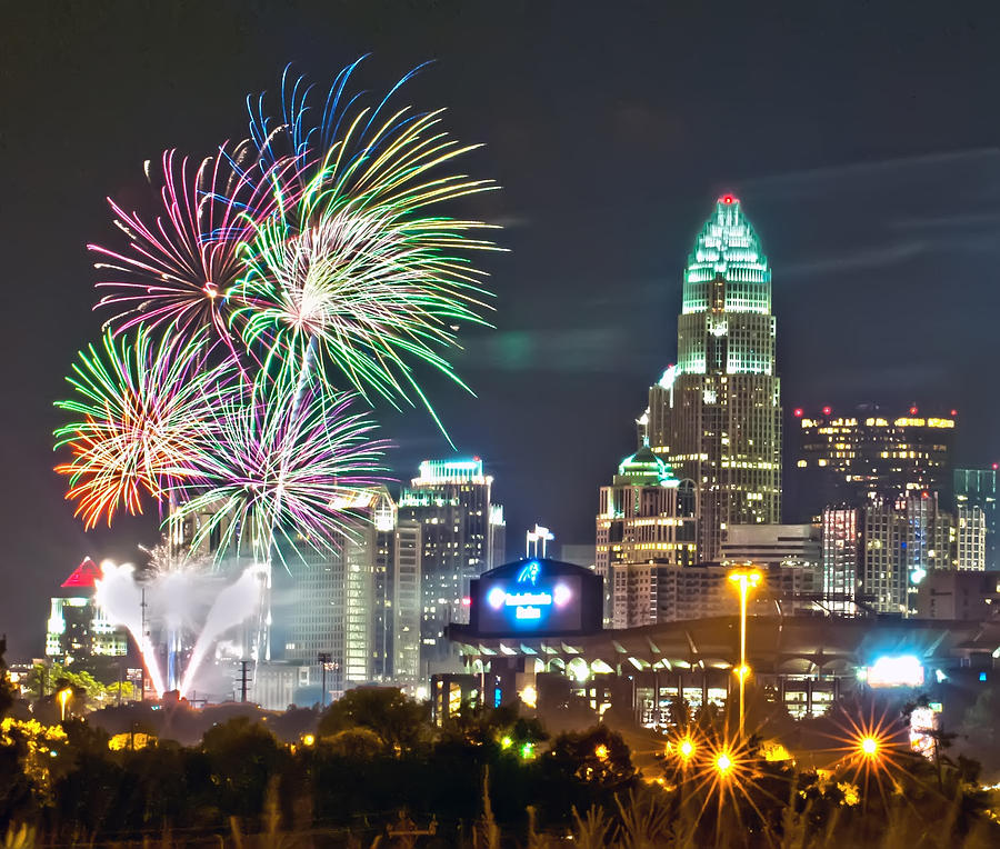 4th Of July Firework Over Charlotte Skyline Photograph