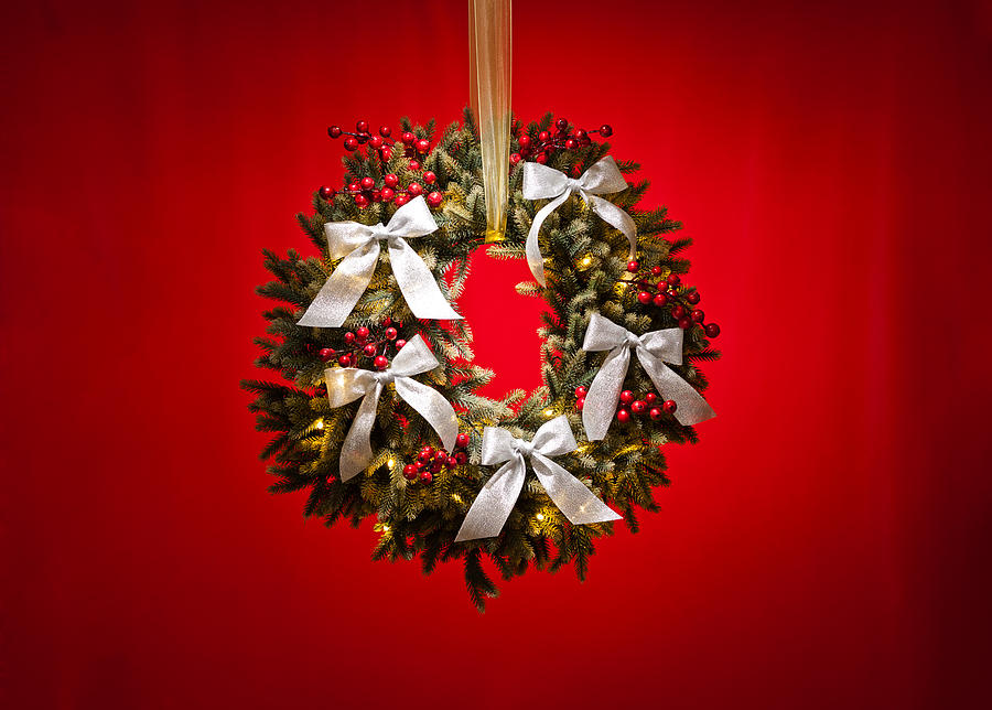 Christmas Photograph - Advent wreath over red background #5 by U Schade