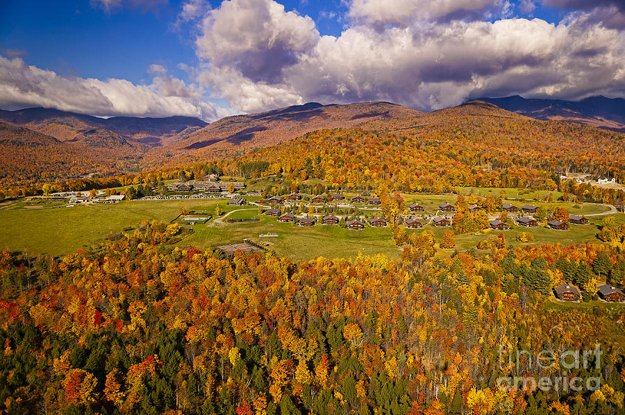 Aerial view of fall foliage in Stowe Vermont #5 Photograph by Don Landwehrle