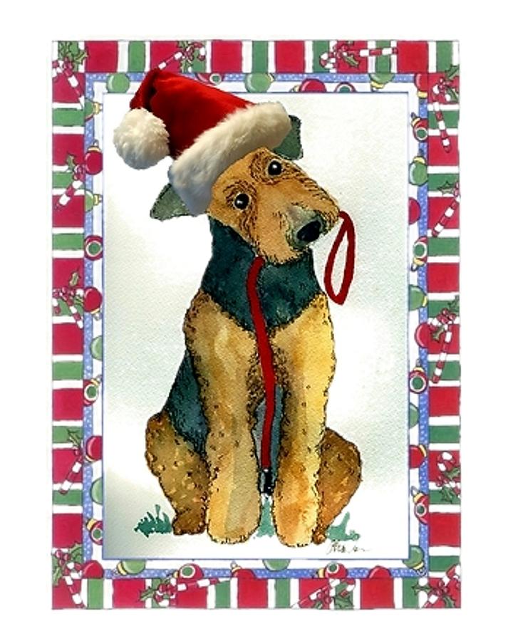 Airedale Terrier Dog Christmas #5 Painting by Olde Time  Mercantile