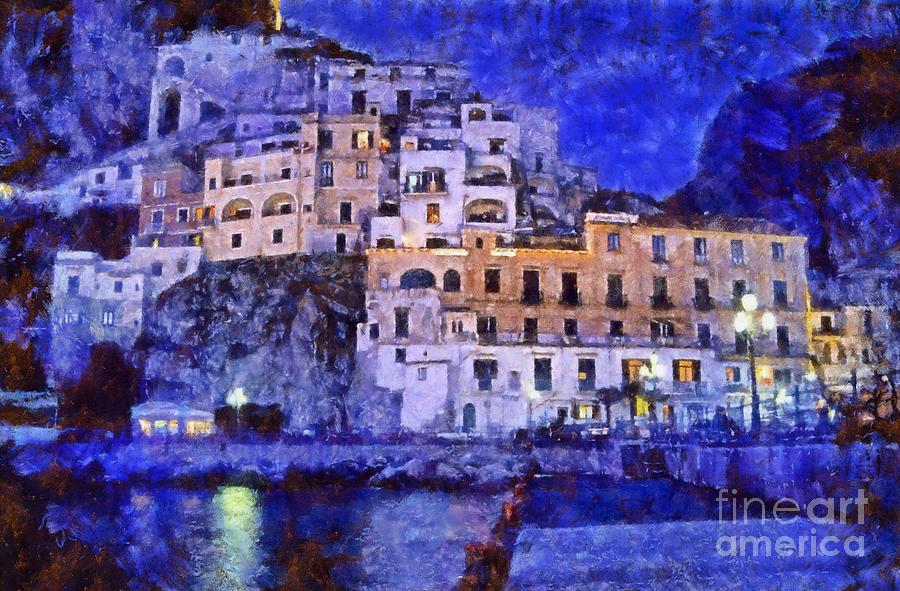 Holiday Painting - Amalfi town in Italy #1 by George Atsametakis