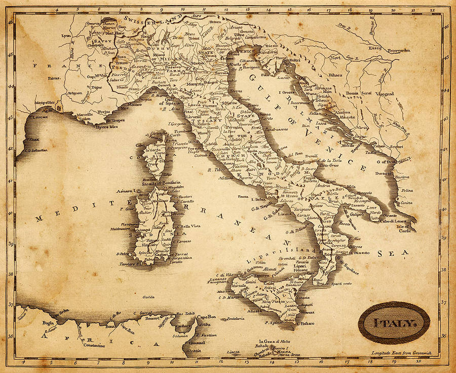 Antique Map of Italy 1800s Photograph by Roberto Adrian