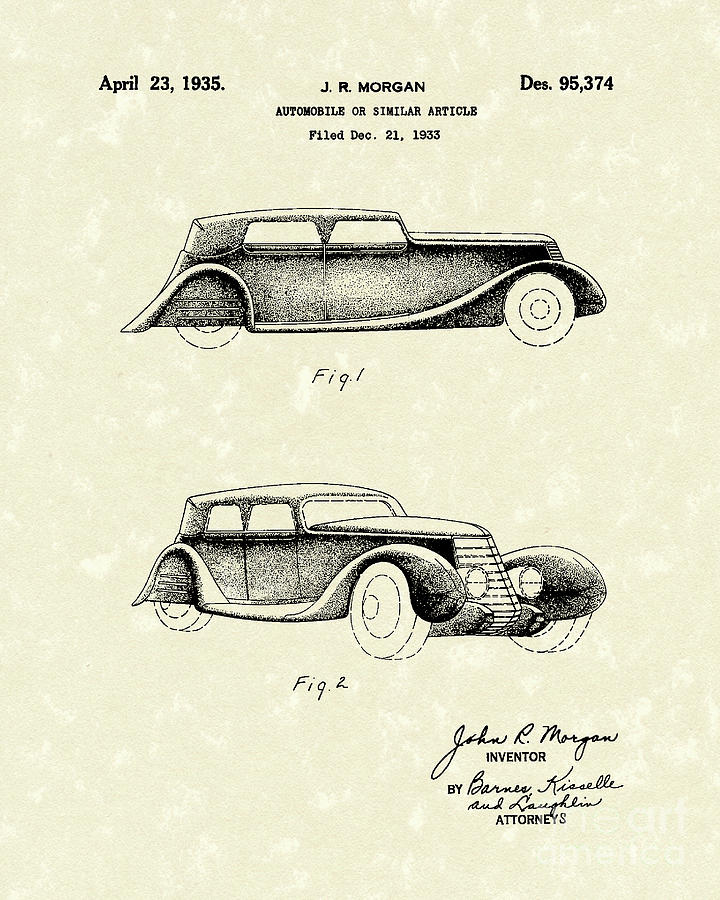 Automobile 1935 Patent Art #5 Drawing by Prior Art Design