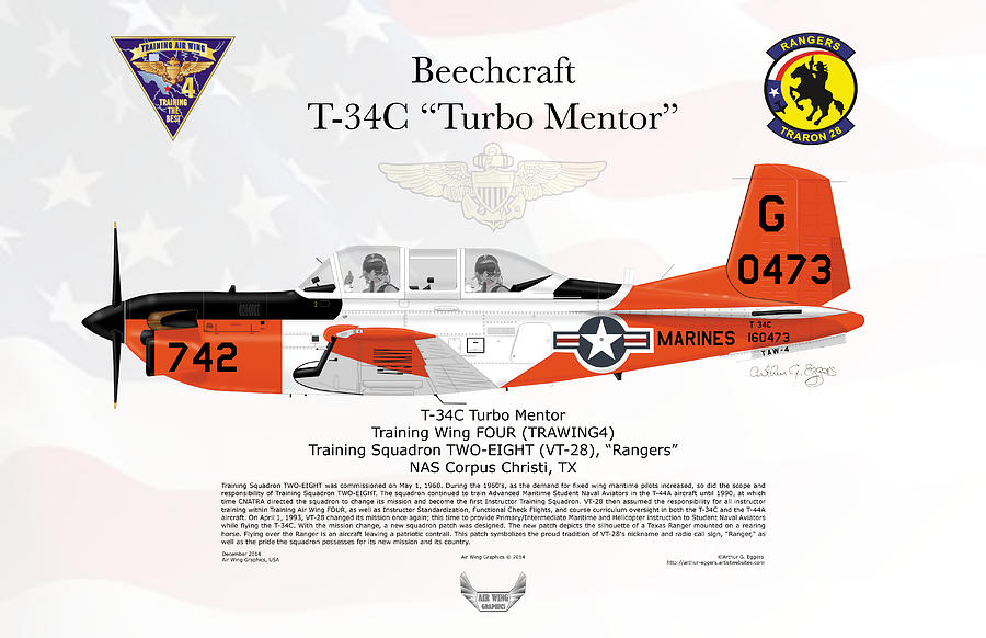 Beechcraft T-34C TurboMentor VT-28 #4 Digital Art by Arthur Eggers