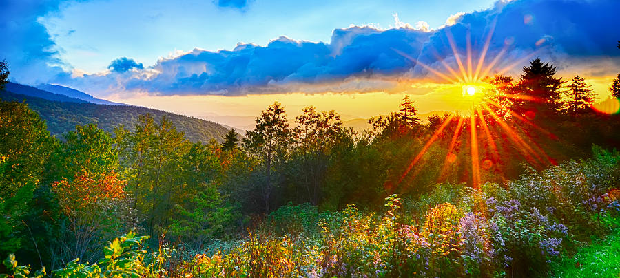 Blue Ridge Parkway late summer Appalachian Mountains Sunset West #5 Photograph by Alex Grichenko