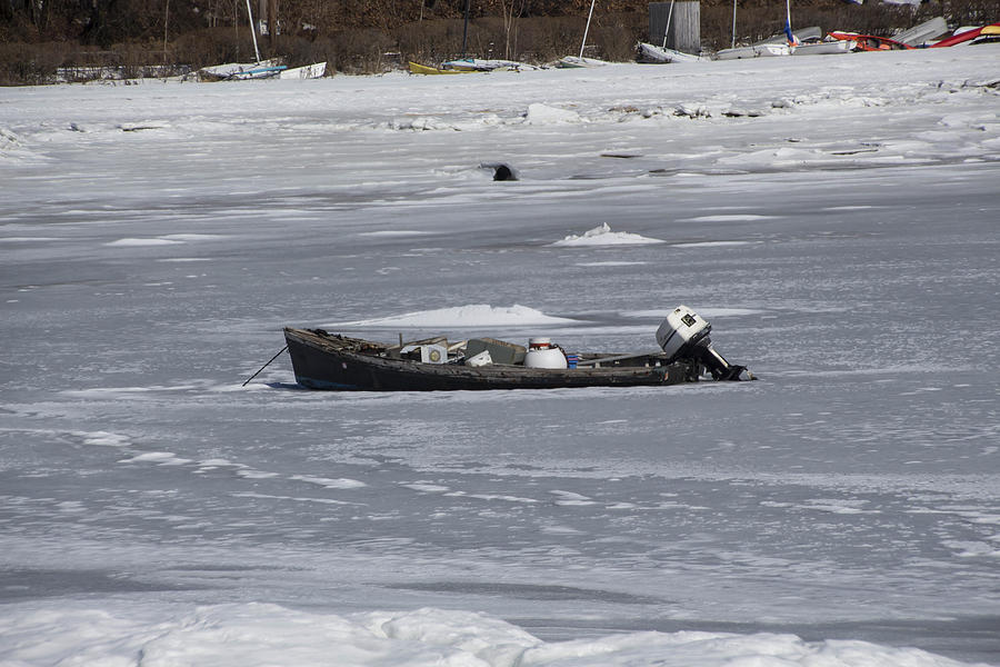 Boat and ice Hobart Beach NY #5 Photograph by Susan Jensen