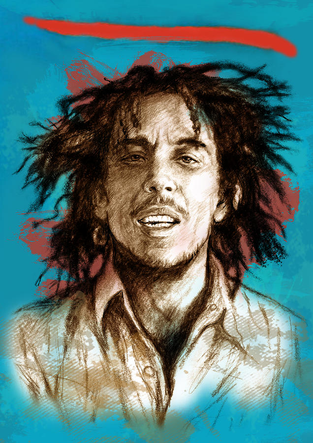 Portrait Drawing - Bob Marley stylised pop art drawing potrait poser #5 by Kim Wang