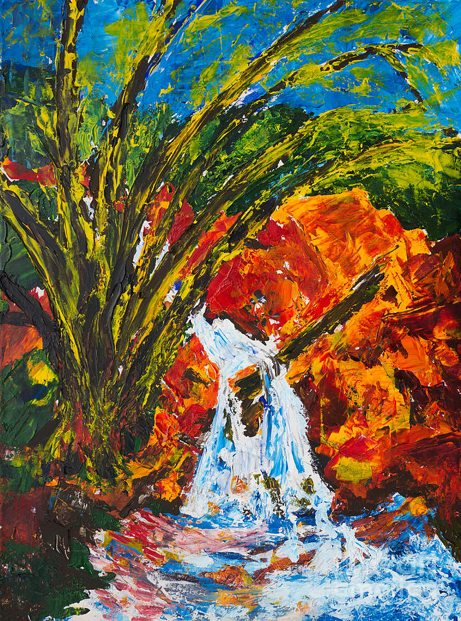 Burch Creek Waterfall Painting by Walt Brodis