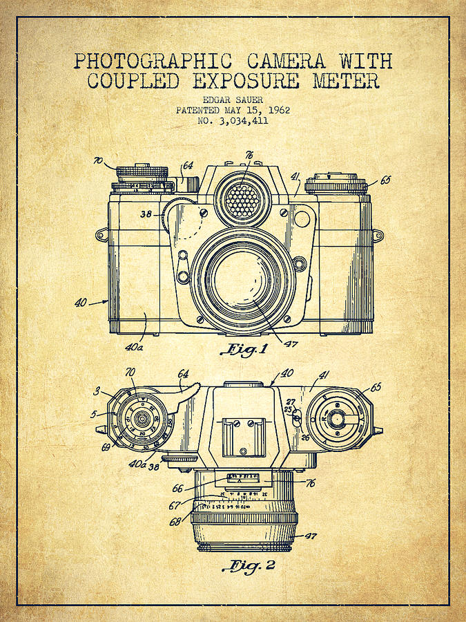 Vintage Digital Art - Camera Patent Drawing From 1962 #3 by Aged Pixel