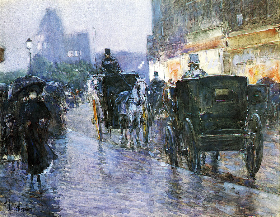 Horse Drawn Cabs at Evening Photograph by Childe Hassam