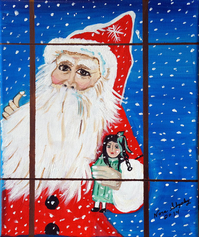 Santa At Window Painting by Nora Shepley