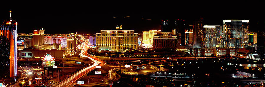 Architecture Photograph - City Lit Up At Night, Las Vegas #5 by Panoramic Images