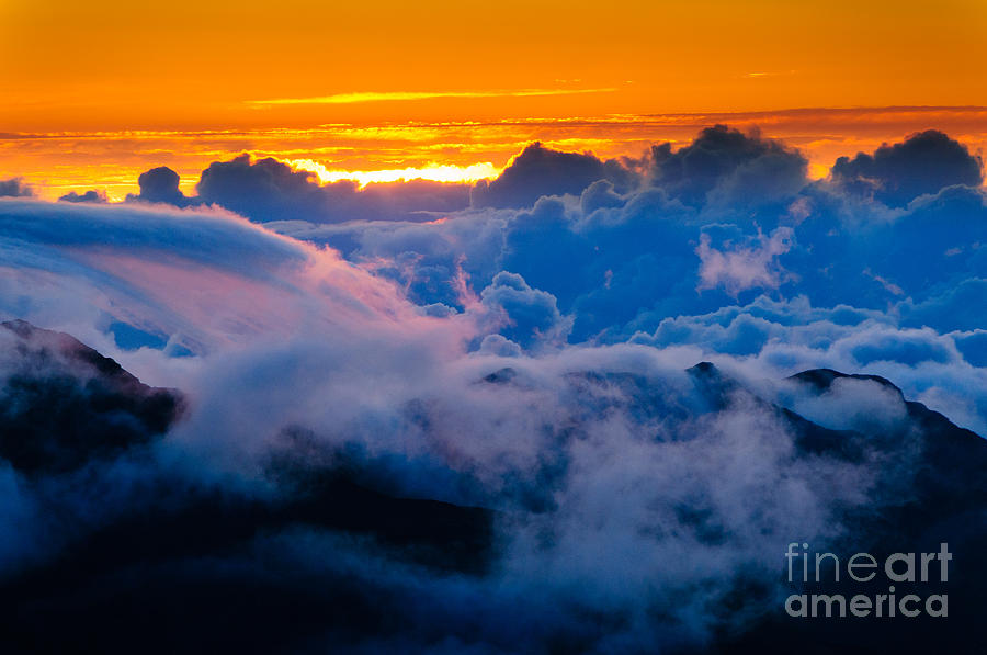 Clouds at sunrise over Haleakala Crater Maui Hawaii USA #5 Photograph by Don Landwehrle