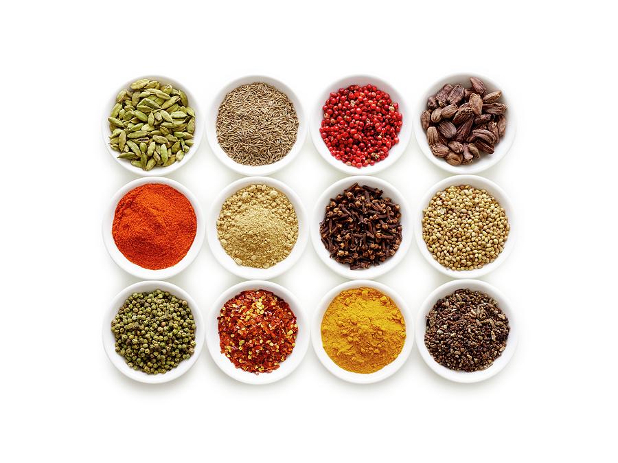 Bowl Photograph - Dried Spices In Small Bowls #5 by Science Photo Library
