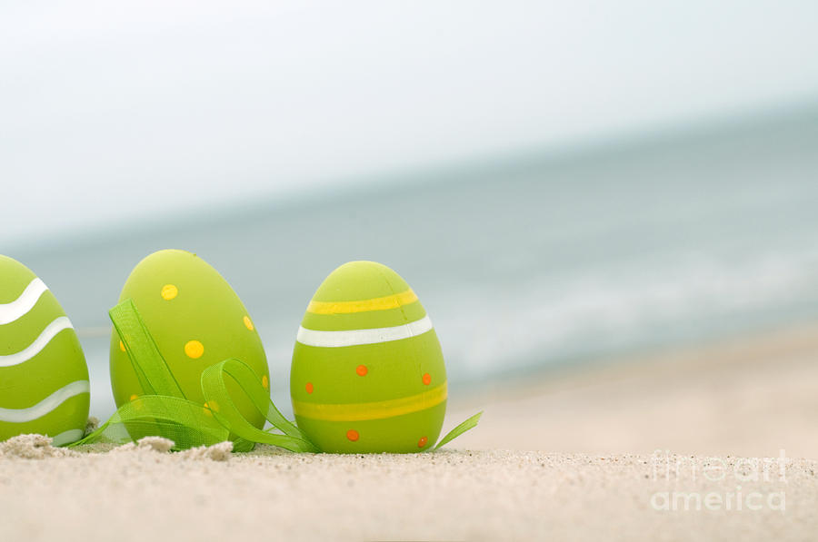 Easter decorated eggs on sand #5 Photograph by Michal Bednarek