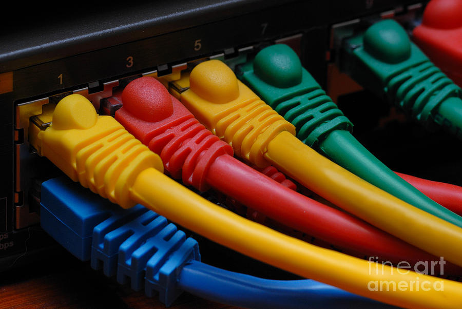 Primary Colors Photograph - Ethernet Cables Plugged into Router #5 by Amy Cicconi