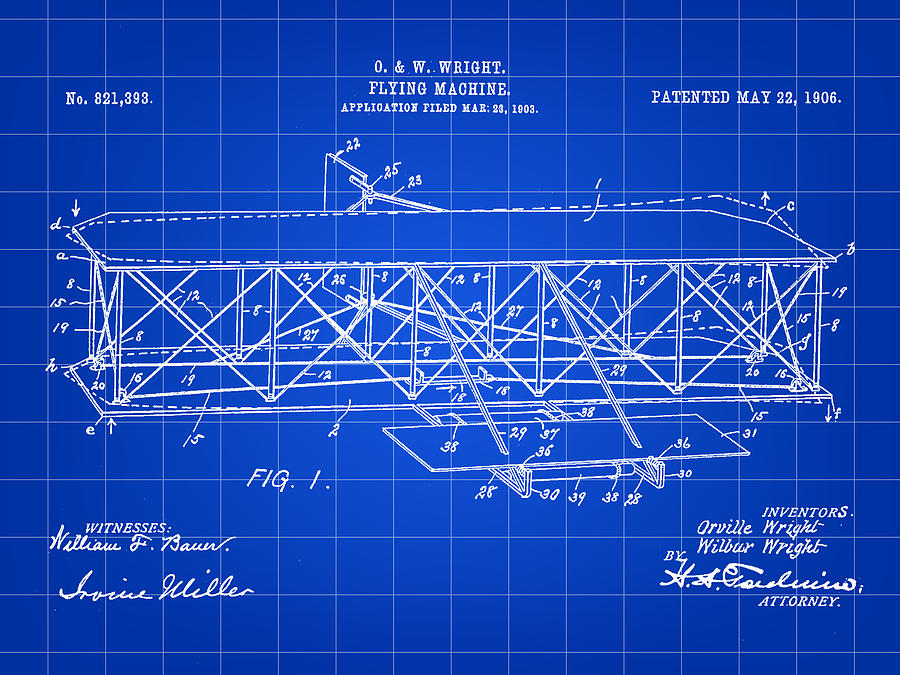 Airplane Digital Art - Flying Machine Patent 1903 - Blue by Stephen Younts