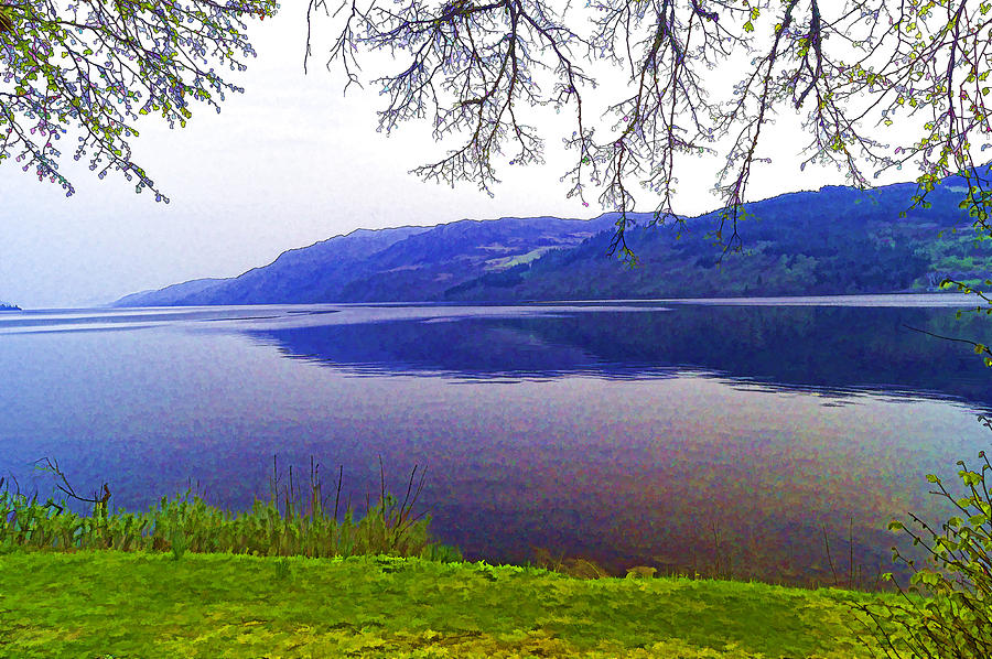 Tree Photograph - Frame of tree branches and shore displaying beauty of Loch #5 by Ashish Agarwal