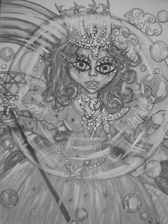 Fantasy Mixed Media - #5 Glinda The good Witch in black and white #5 by Terri Allbright