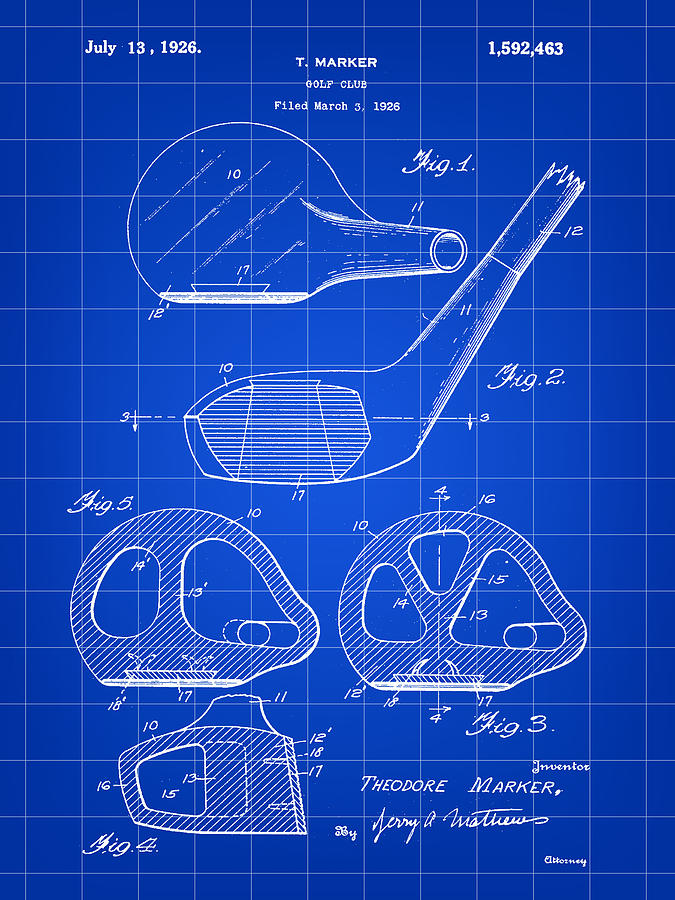 Golf Club Patent 1926 - Blue Digital Art by Stephen Younts
