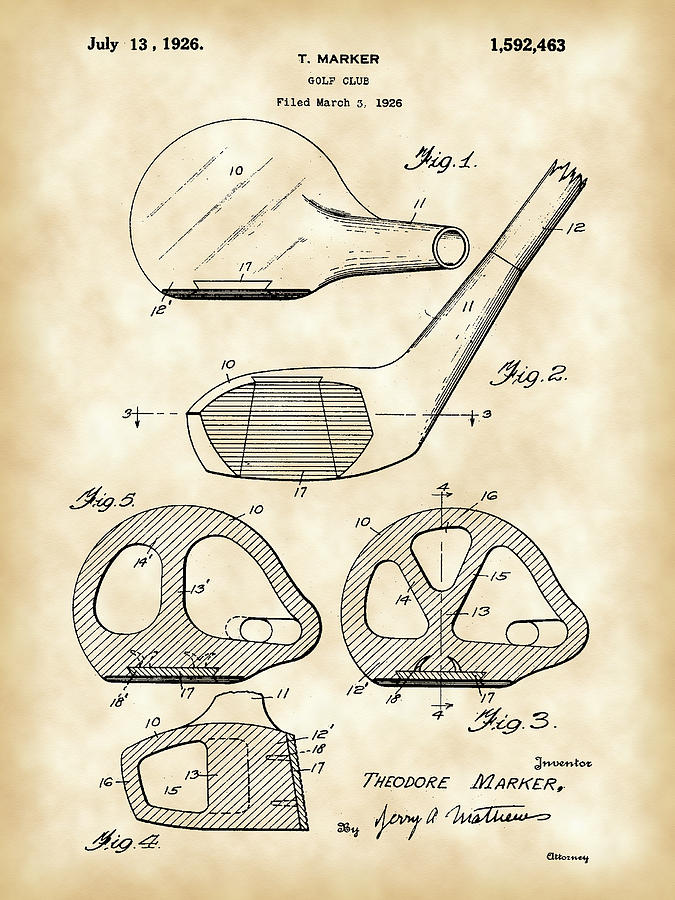 Golf Digital Art - Golf Club Patent 1926 - Vintage by Stephen Younts
