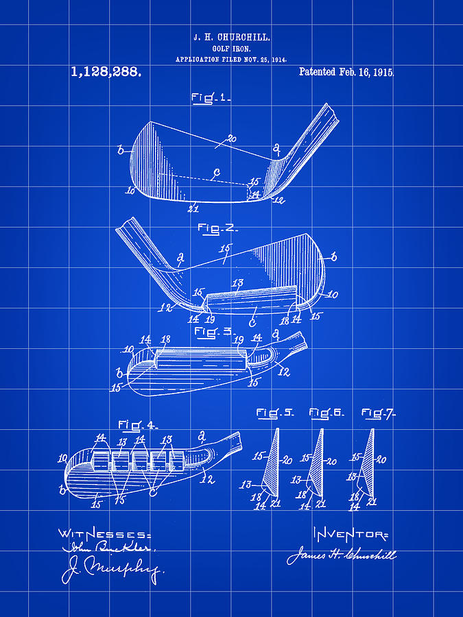 Golf Digital Art - Golf Iron Patent 1914 - Blue by Stephen Younts
