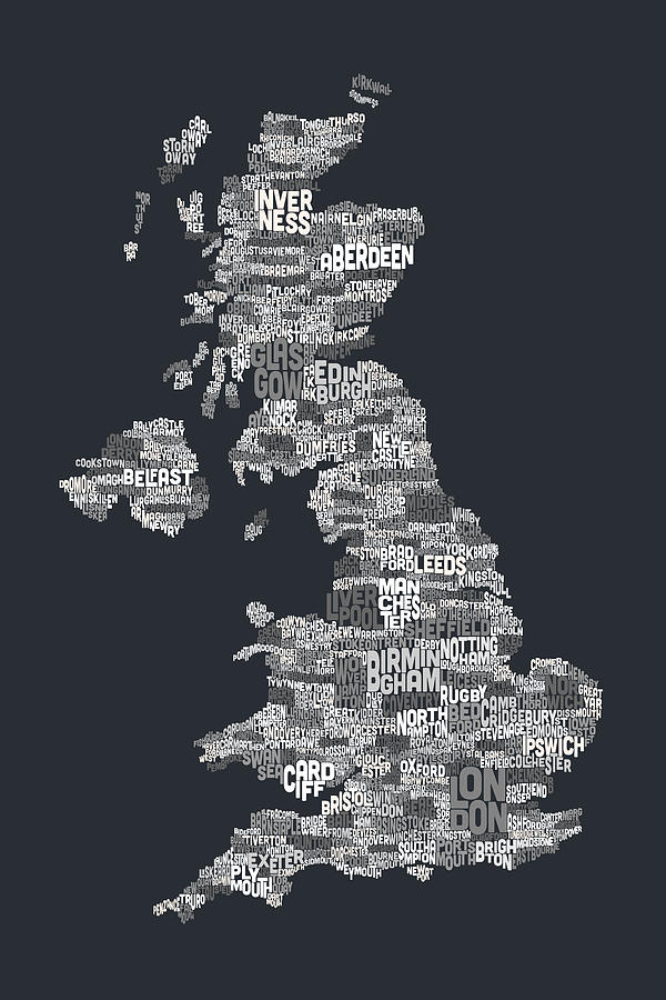Great Britain UK City Text Map #5 Digital Art by Michael Tompsett