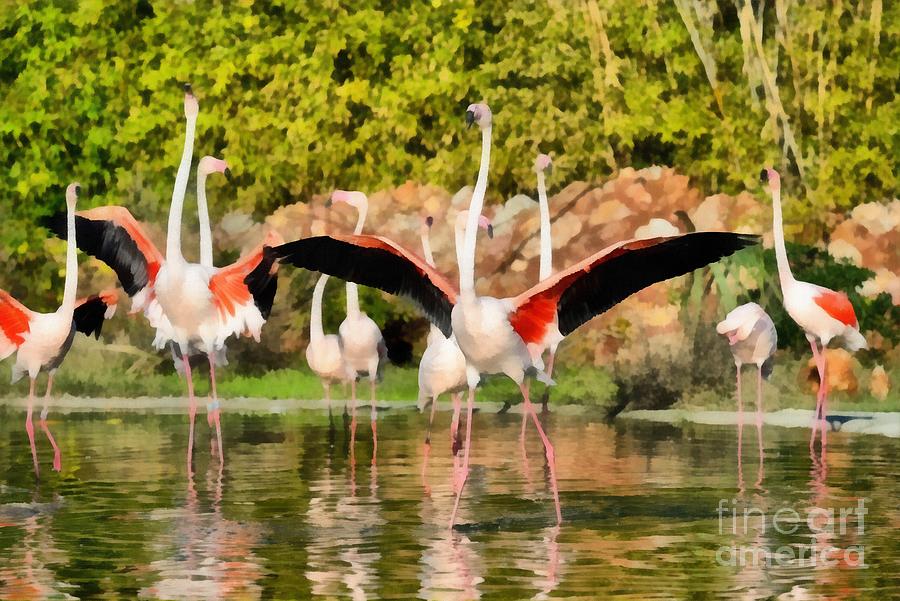 Flamingo Painting - Greater Flamingos #4 by George Atsametakis