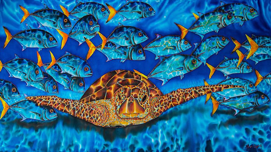 Ocean Animals Painting - Sea Turtle and Jacks by Daniel Jean-Baptiste