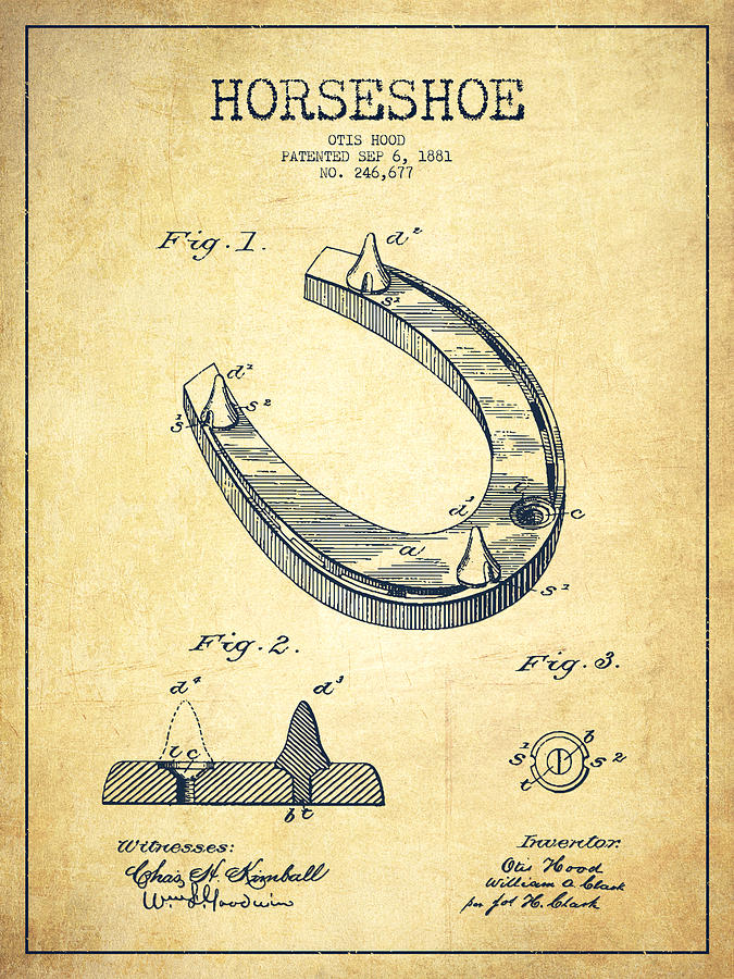 Horse Digital Art - Horseshoe Patent Drawing from 1881 #5 by Aged Pixel