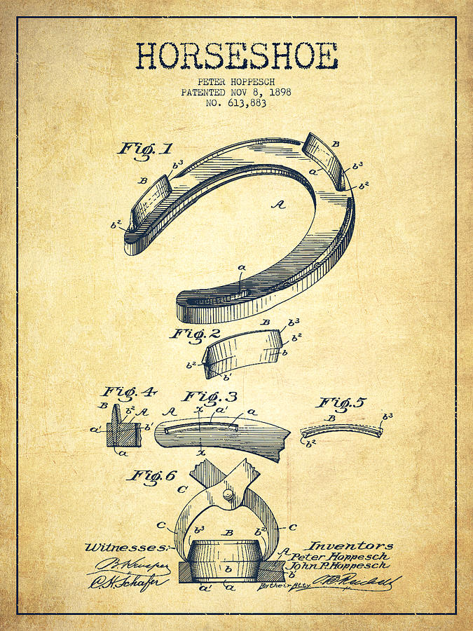 Horse Digital Art - Horseshoe Patent Drawing from 1898 #5 by Aged Pixel