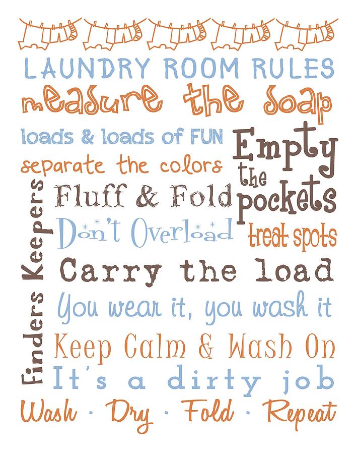 Typography Digital Art - Laundry Room Rules Poster #5 by Jaime Friedman