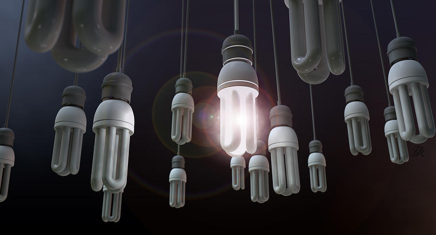 Globe Digital Art - Leadership Hanging Lightbulb #5 by Allan Swart