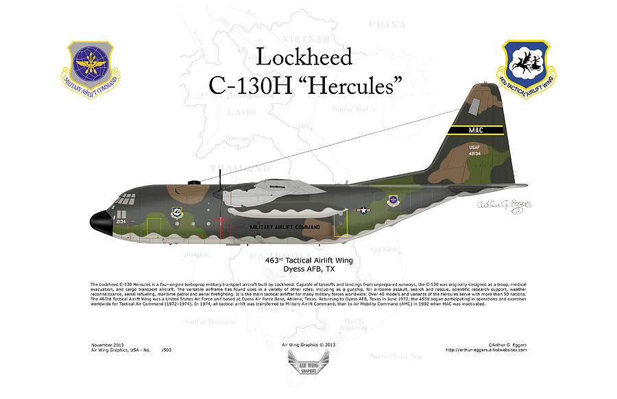 Lockheed C-130H Hercules SEA Map Background Digital Art by Arthur Eggers
